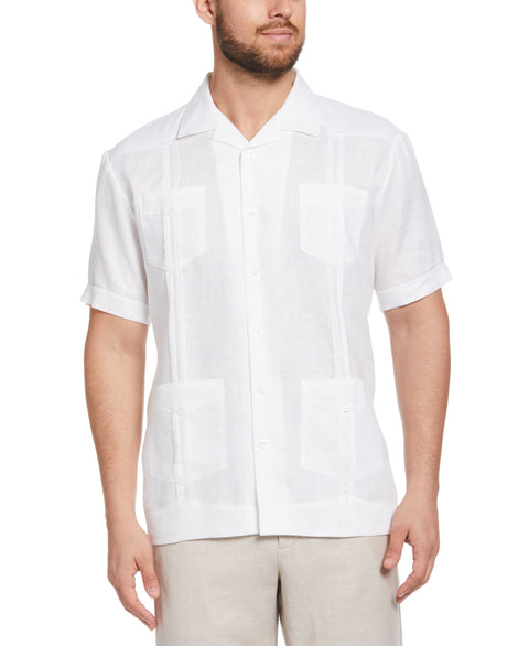 100% Linen Short Sleeve 4 Pocket Guayabera (Bright White) 