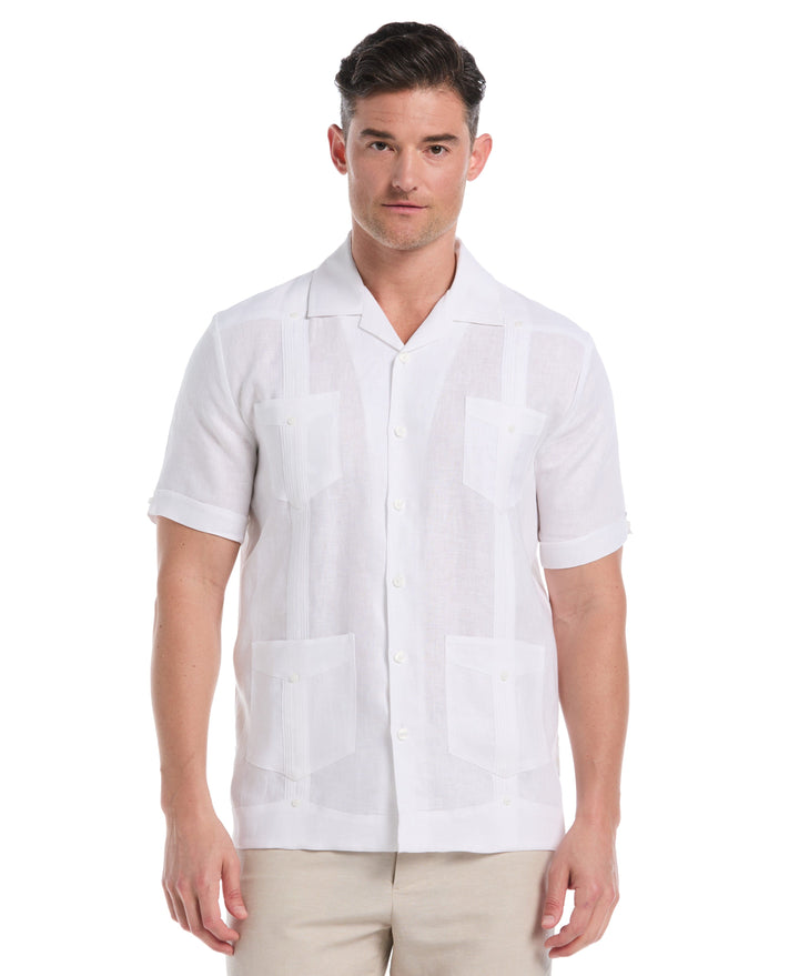 Linen Short Sleeve Guayabera Shirt (Bright White) 