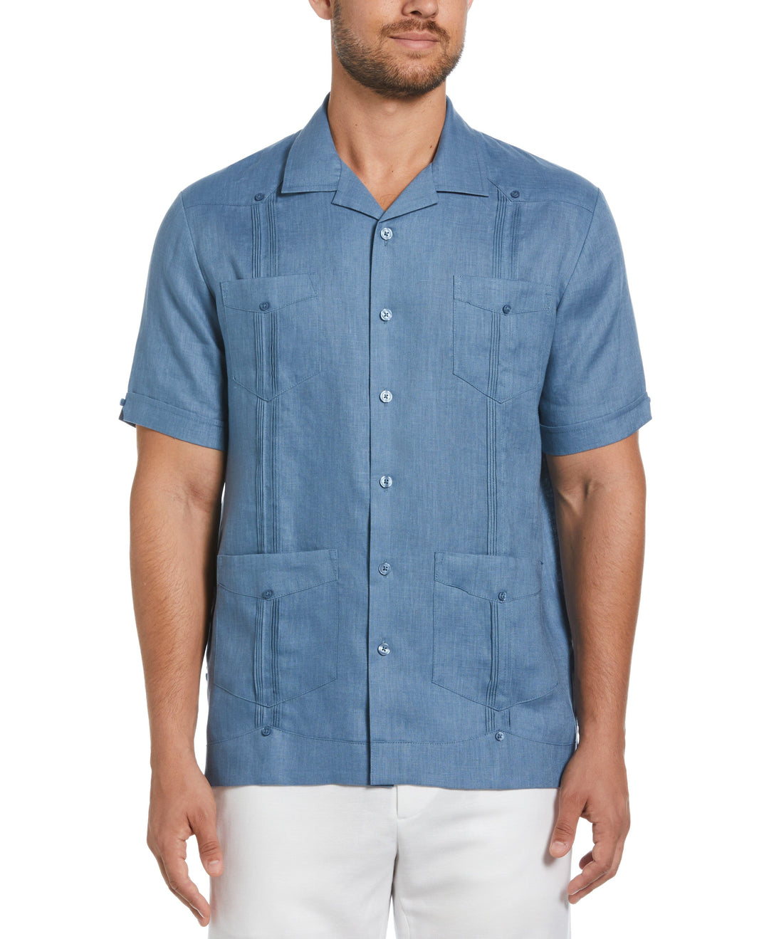 Linen Short Sleeve Guayabera Shirt (Captains Blue) 