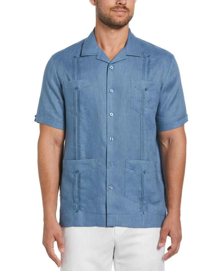 Linen Short Sleeve Guayabera Shirt (Captains Blue) 