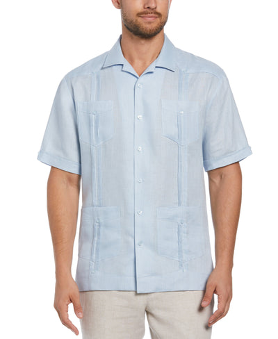 100% Linen Short Sleeve 4 Pocket Guayabera (Cashmere Blue) 
