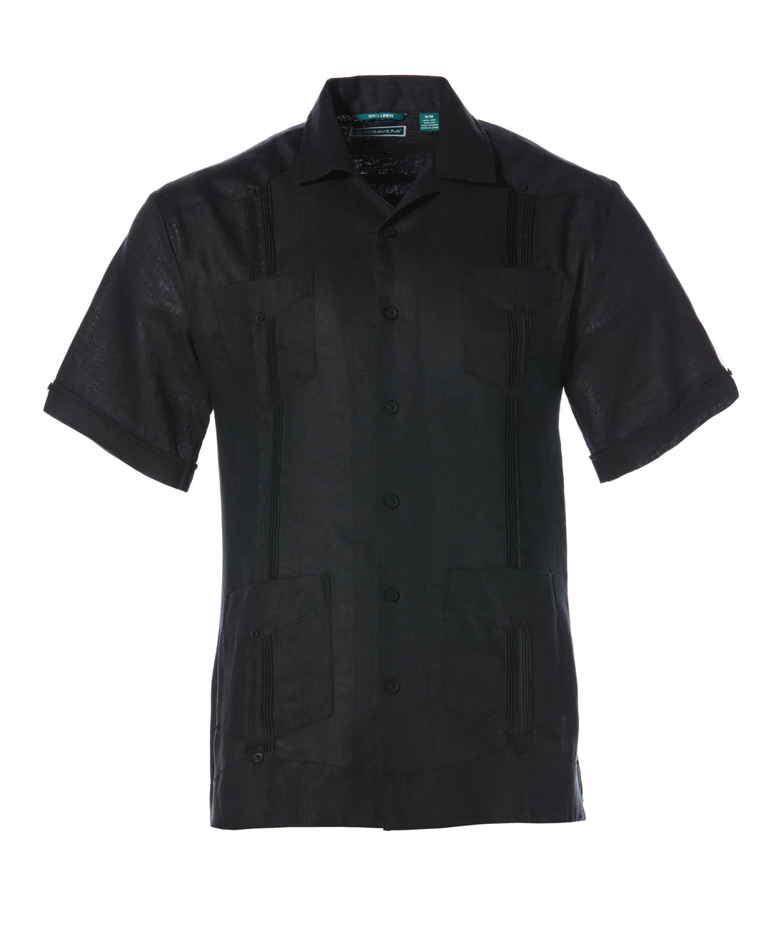 Linen Short Sleeve Guayabera Shirt (Jet Black) 
