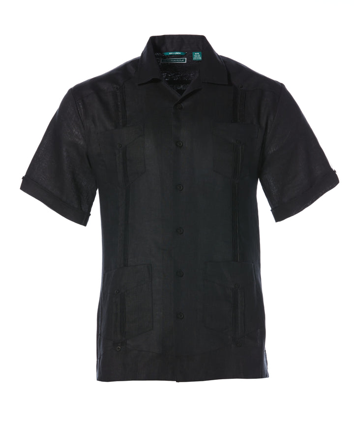 Linen Short Sleeve Guayabera Shirt (Jet Black) 