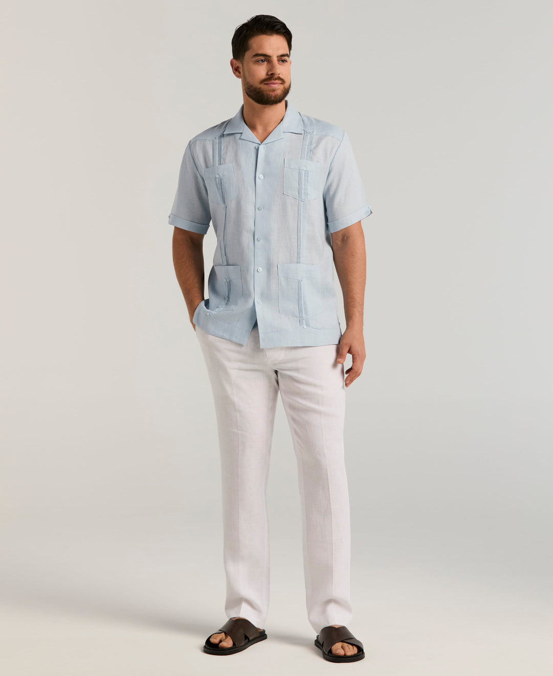Linen Short Sleeve Guayabera Shirt (Cashmere Blue) 