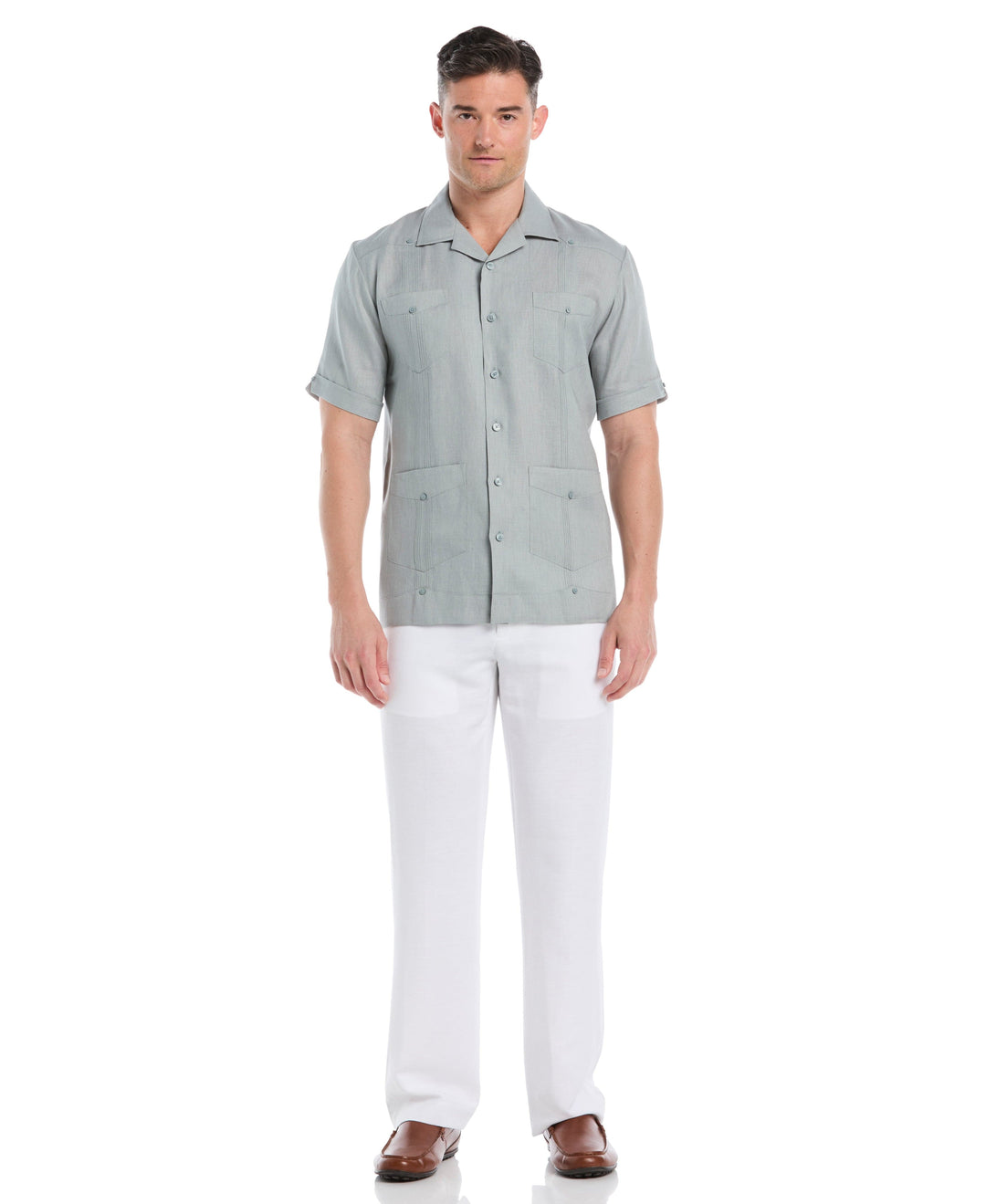 Linen Short Sleeve Guayabera Shirt (Abyss) 