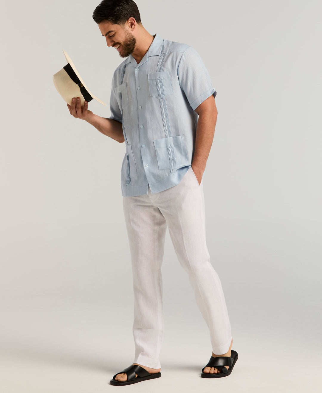 Linen Short Sleeve Guayabera Shirt (Cashmere Blue) 