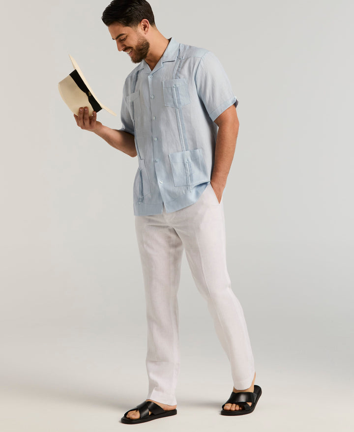 Linen Short Sleeve Guayabera Shirt (Cashmere Blue) 