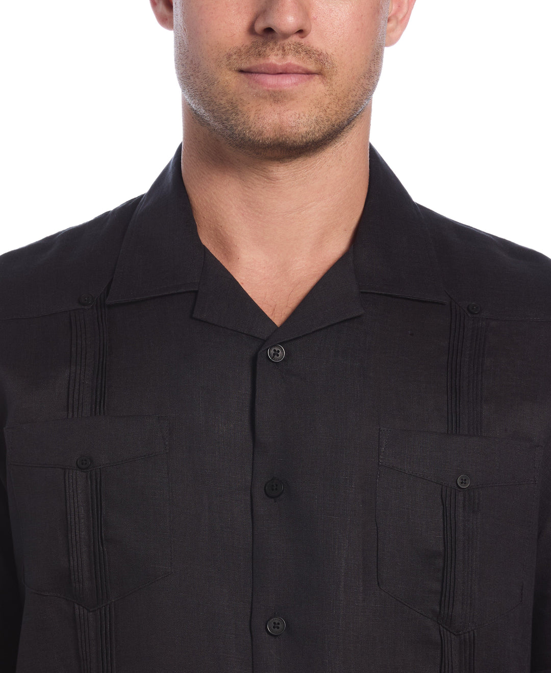 Linen Short Sleeve Guayabera Shirt (Jet Black) 