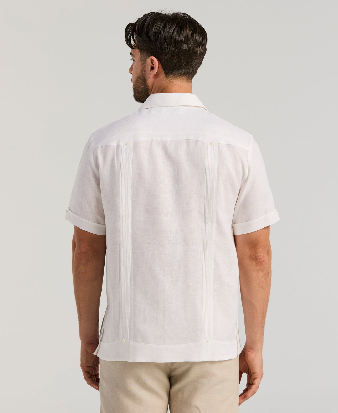 Linen Short Sleeve Guayabera Shirt (Bright White) 