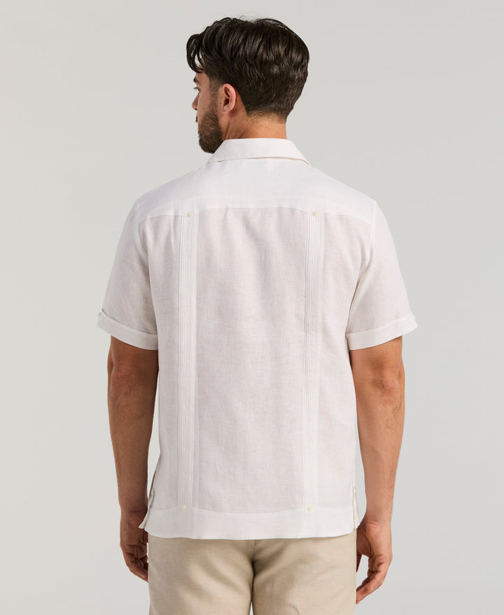 Linen Short Sleeve Guayabera Shirt (Bright White) 
