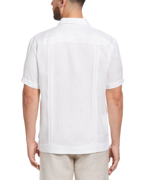 100% Linen Short Sleeve 4 Pocket Guayabera (Bright White) 