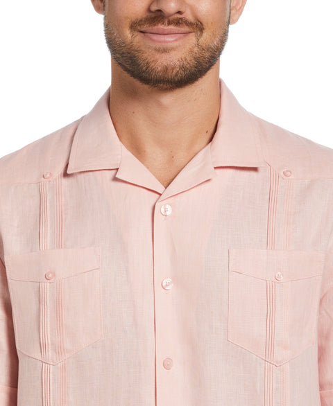 100% Linen Classic Guayabera Shirt - Short Sleeve (Silver Pink) 