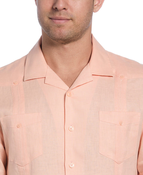 100% Linen Classic Guayabera Shirt - Short Sleeve (Peach Parfait) 