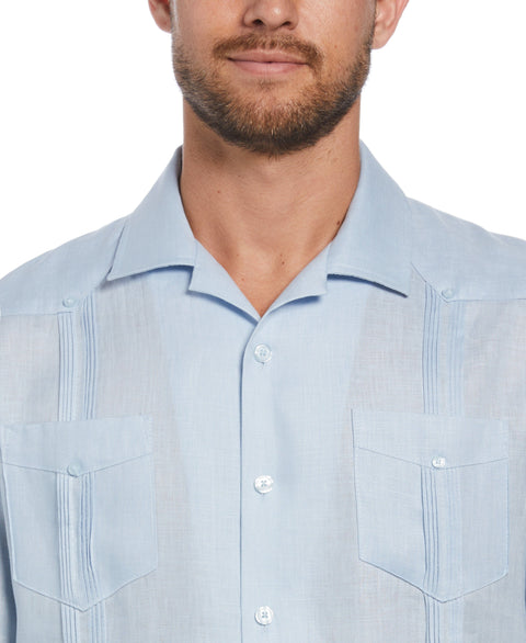 100% Linen Short Sleeve 4 Pocket Guayabera (Cashmere Blue) 