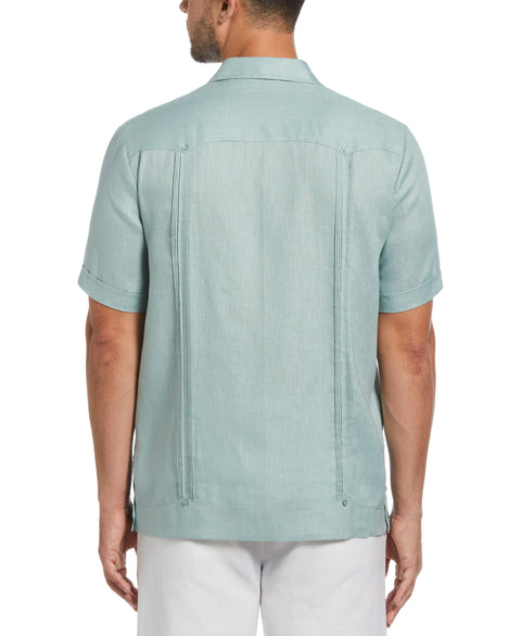 100% Linen Classic Guayabera Shirt - Short Sleeve (Blue Surf) 
