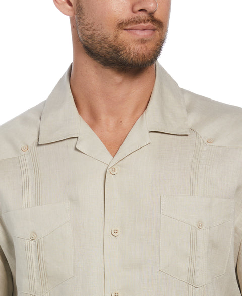 100% Linen Short Sleeve 4 Pocket Guayabera (Natural Linen) 