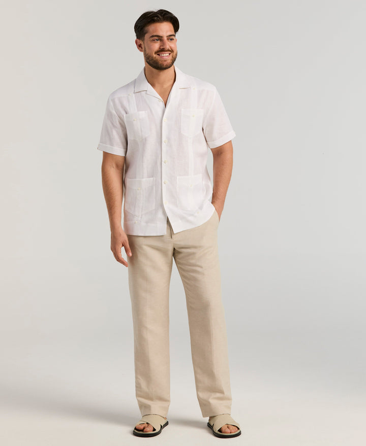 Linen Short Sleeve Guayabera Shirt (Bright White) 