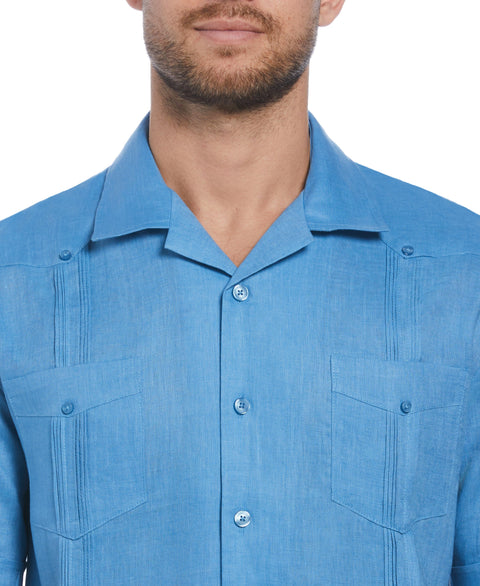 100% Linen Short Sleeve 4 Pocket Guayabera (Parisian Blue) 