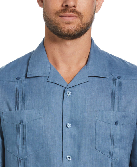 100% Linen Classic Guayabera Shirt - Short Sleeve (Captains Blue) 