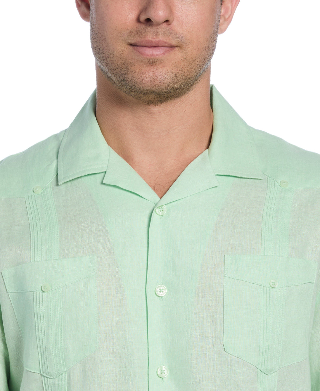 Linen Short Sleeve Guayabera Shirt (Pastel Green) 
