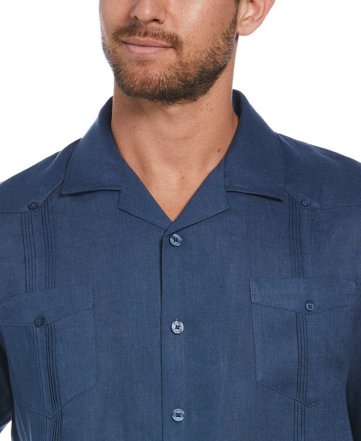 Linen Short Sleeve Guayabera Shirt (Ensign Blue) 