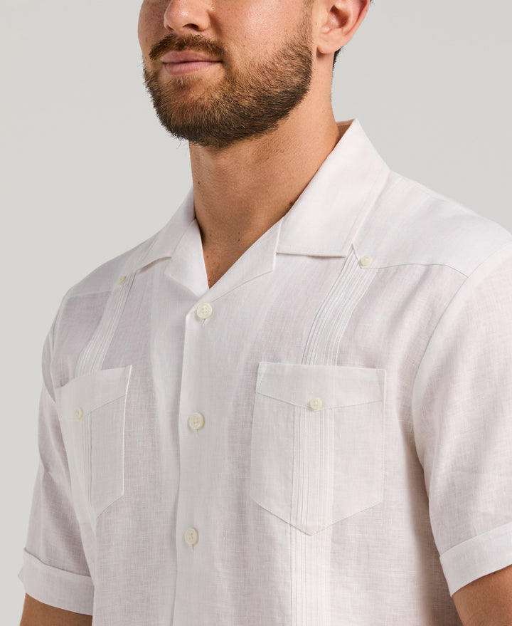 Linen Short Sleeve Guayabera Shirt (Bright White) 
