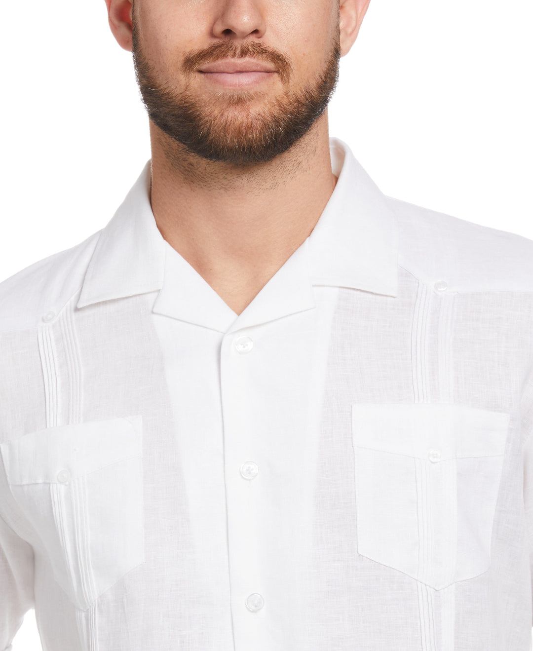 Linen Short Sleeve Guayabera Shirt (Bright White) 