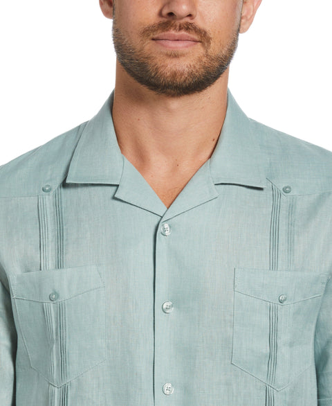 100% Linen Classic Guayabera Shirt - Short Sleeve (Blue Surf) 