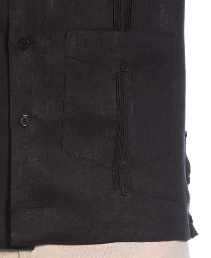 Linen Short Sleeve Guayabera Shirt (Jet Black) 
