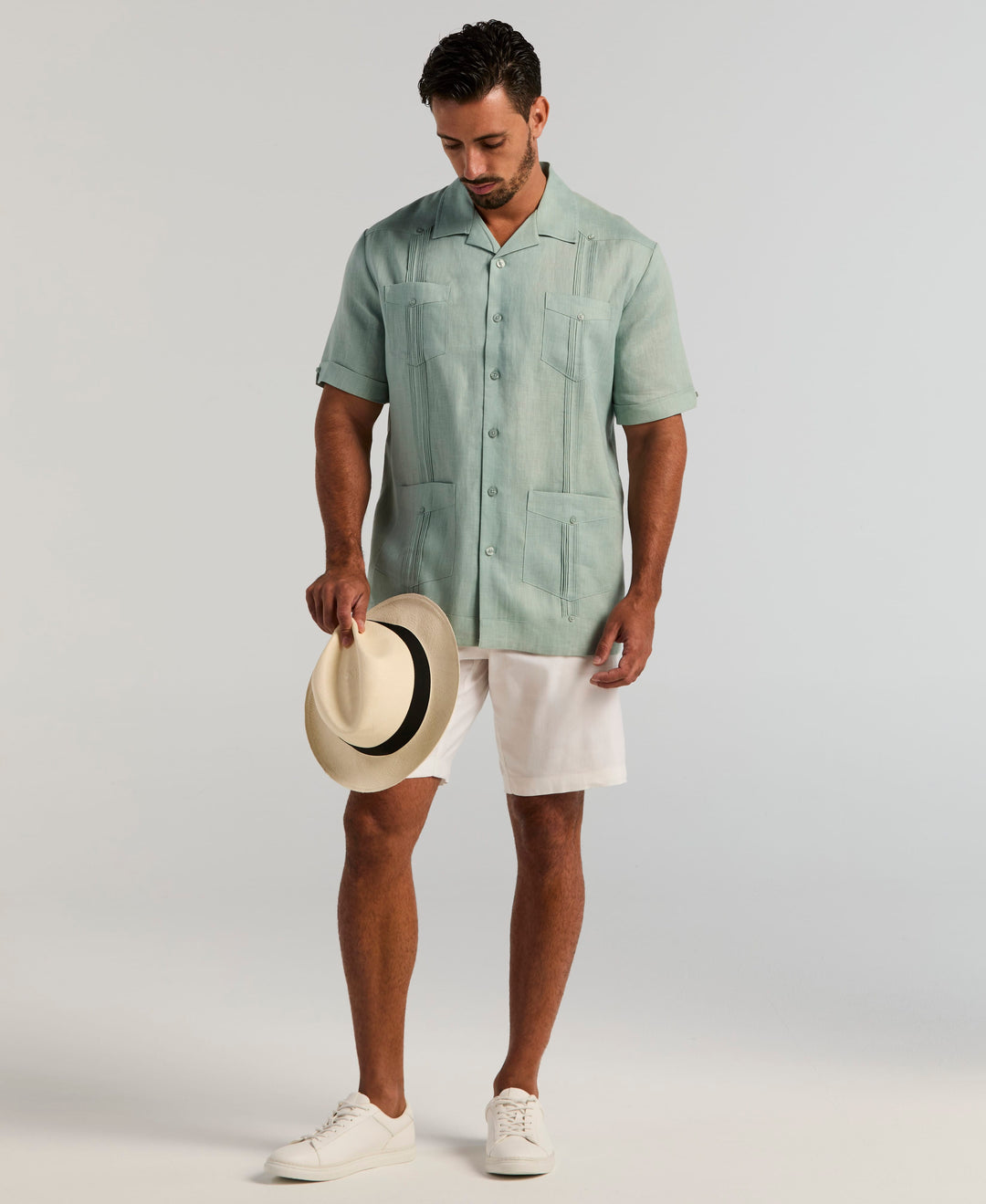 Linen Short Sleeve Guayabera Shirt (Blue Surf) 