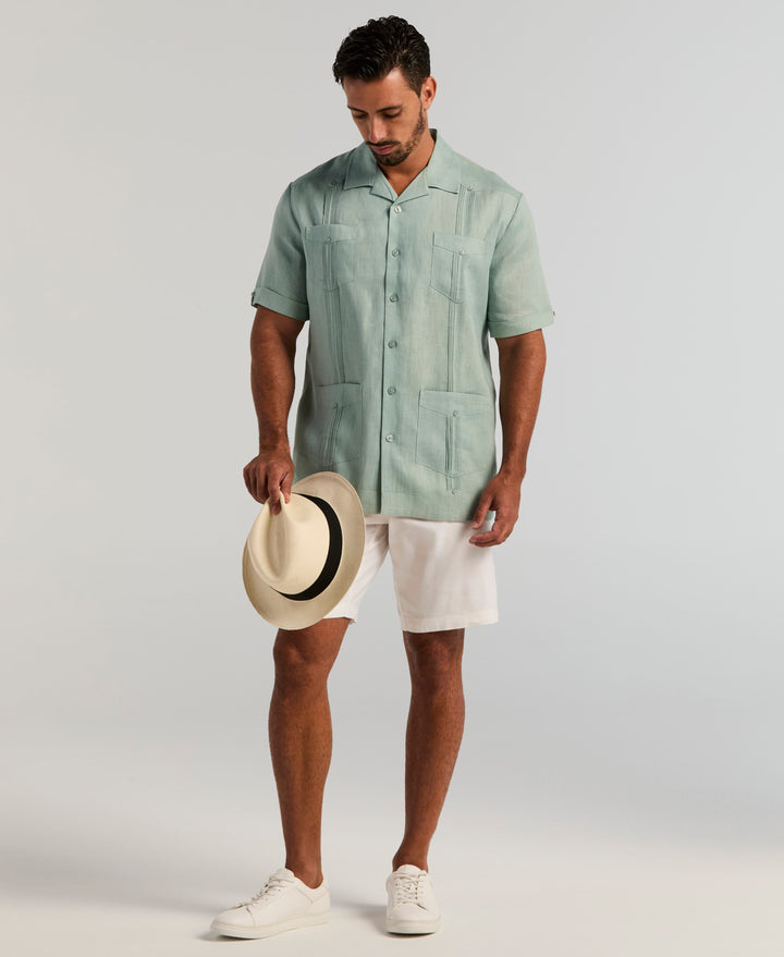 Linen Short Sleeve Guayabera Shirt (Blue Surf) 
