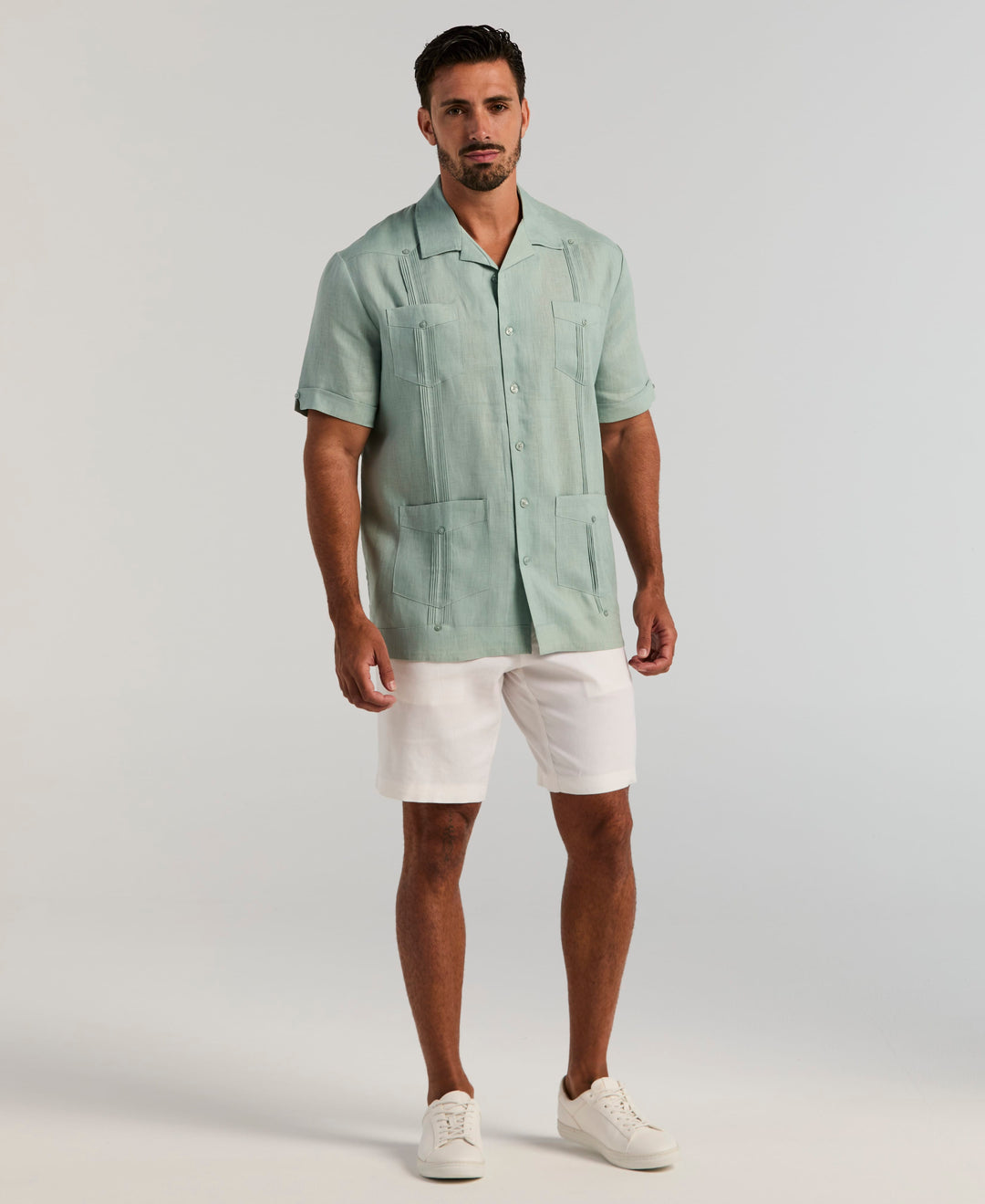 Linen Short Sleeve Guayabera Shirt (Blue Surf) 