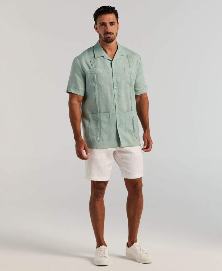 Linen Short Sleeve Guayabera Shirt (Blue Surf) 