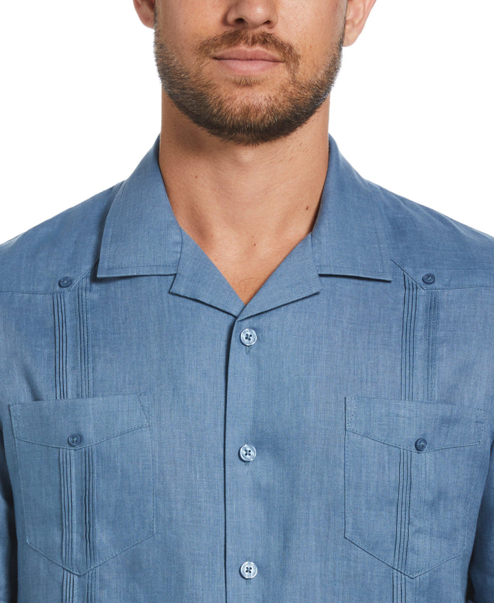 Linen Short Sleeve Guayabera Shirt (Captains Blue) 