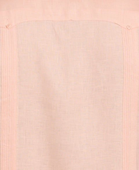 100% Linen Classic Guayabera Shirt - Short Sleeve (Peach Parfait) 