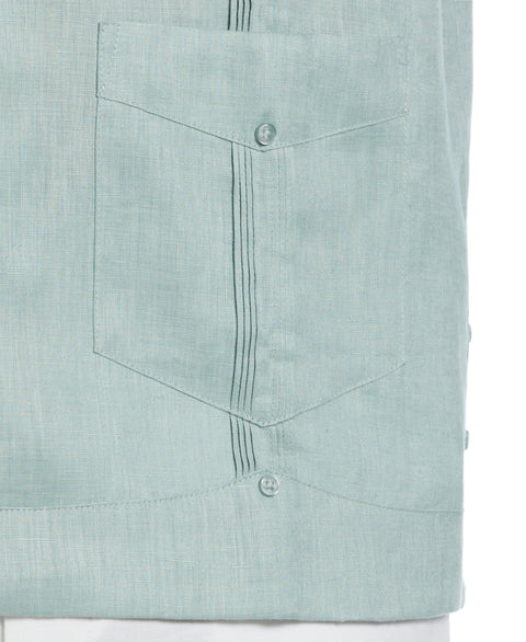 100% Linen Classic Guayabera Shirt - Short Sleeve (Blue Surf) 
