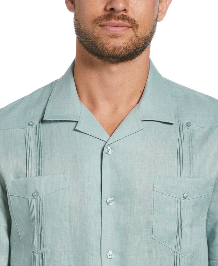 Linen Short Sleeve Guayabera Shirt (Blue Surf) 
