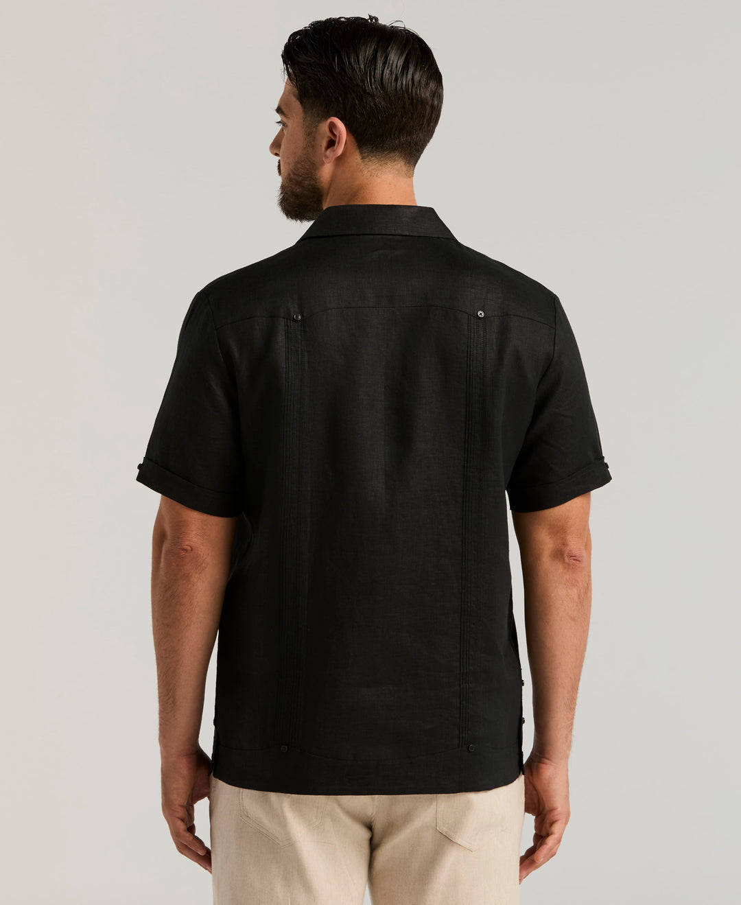 Linen Short Sleeve Guayabera Shirt (Jet Black) 