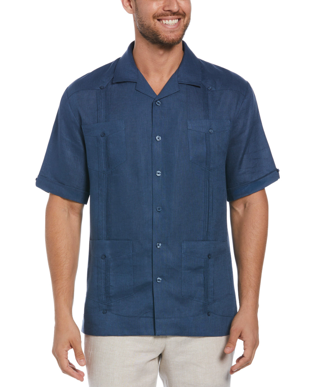 Linen Short Sleeve Guayabera Shirt (Ensign Blue) 