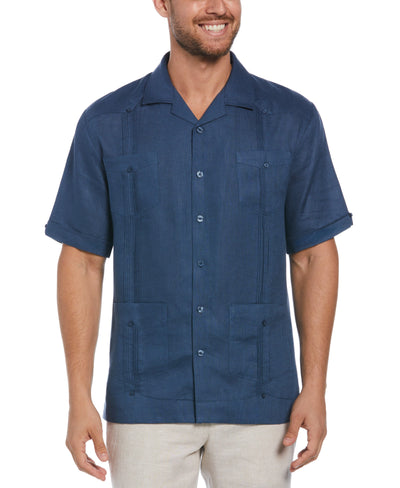 100% Linen Short Sleeve 4 Pocket Guayabera (Ensign Blue) 