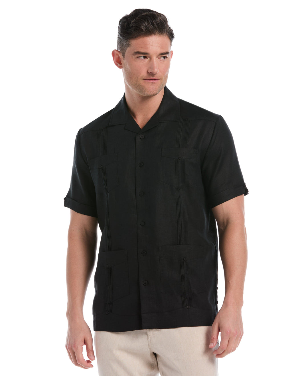 Linen Short Sleeve Guayabera Shirt (Jet Black) 