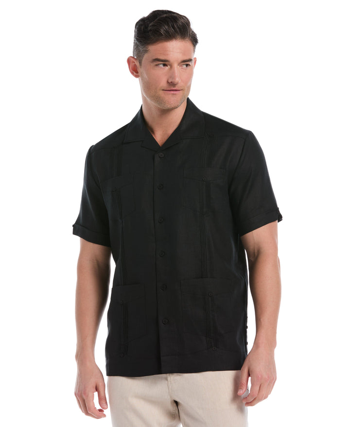 Linen Short Sleeve Guayabera Shirt (Jet Black) 