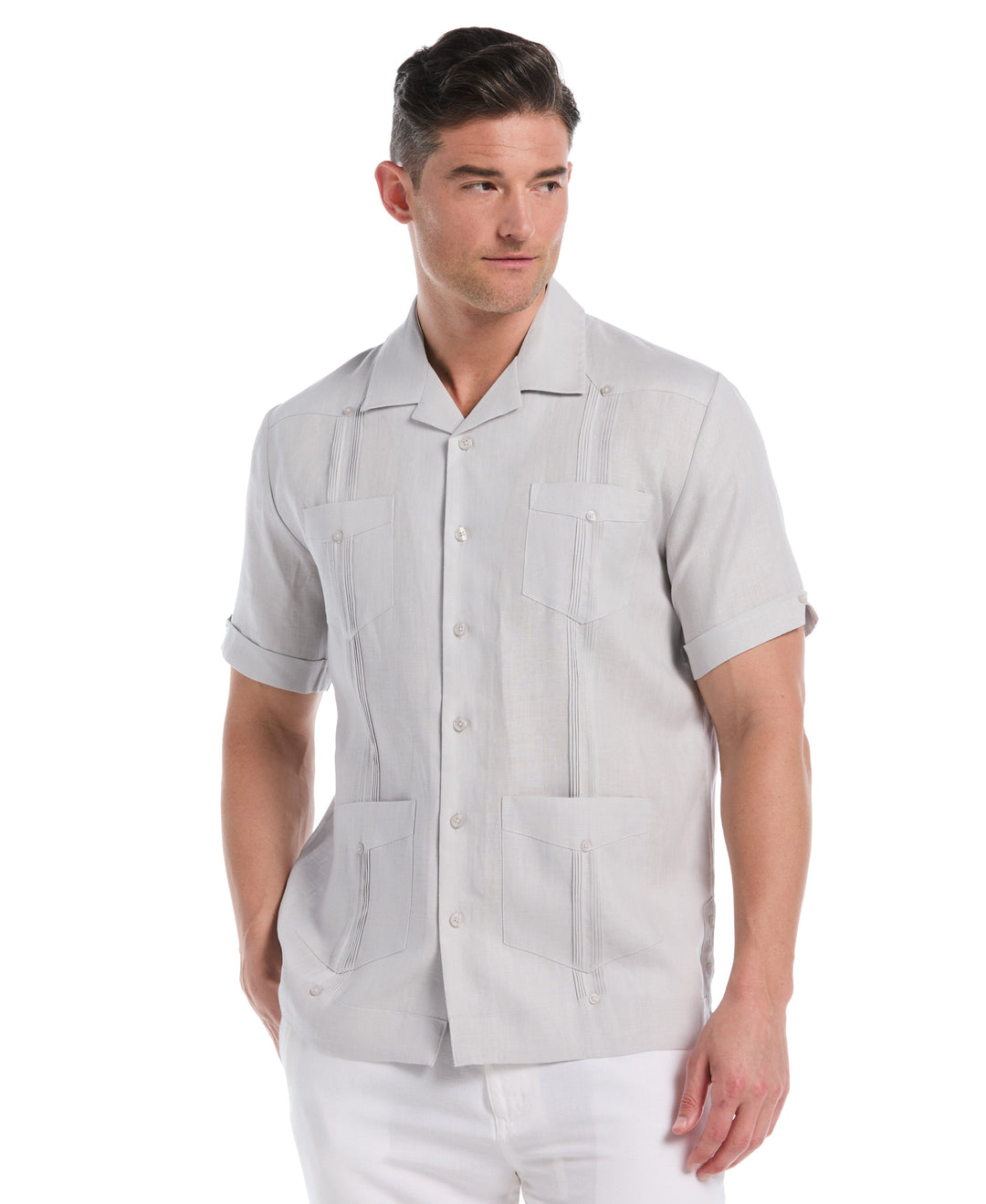 Linen Short Sleeve Guayabera Shirt (Micro Chip) 