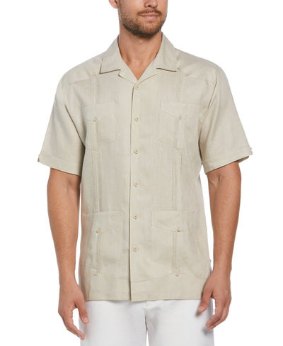 100% Linen Short Sleeve 4 Pocket Guayabera (Natural Linen) 