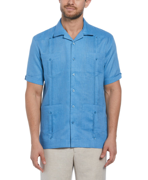 100% Linen Short Sleeve 4 Pocket Guayabera (Parisian Blue) 