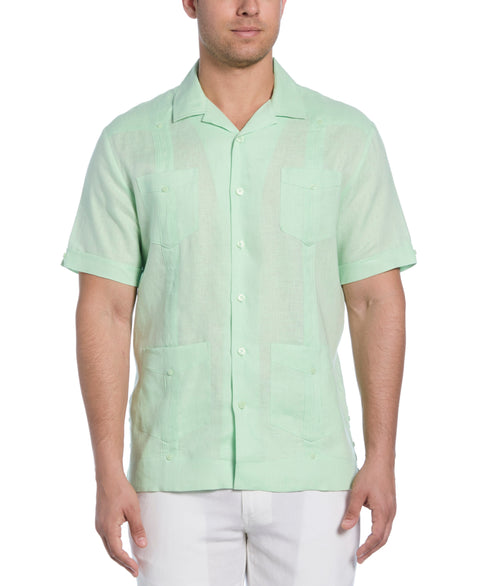 100% Linen Classic Guayabera Shirt - Short Sleeve (Pastel Green) 