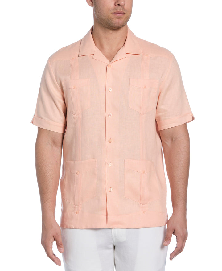 Linen Short Sleeve Guayabera Shirt (Peach Parfait) 
