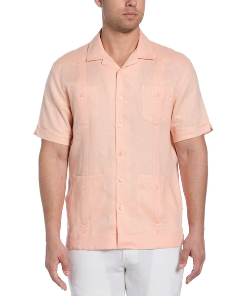 100% Linen Classic Guayabera Shirt - Short Sleeve (Peach Parfait) 