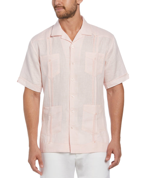 100% Linen Short Sleeve 4 Pocket Guayabera (Pink Dogwood) 