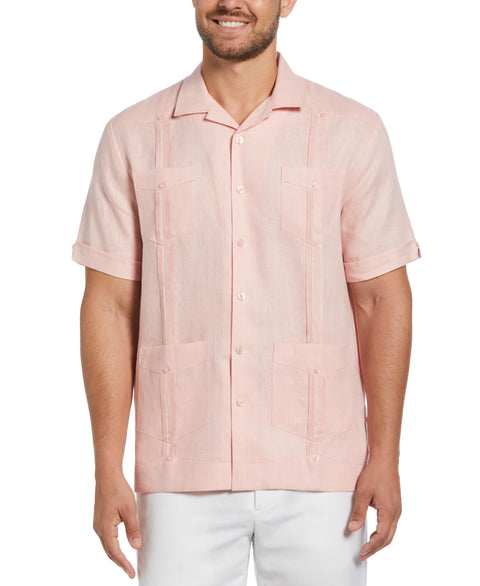 100% Linen Classic Guayabera Shirt - Short Sleeve (Silver Pink) 